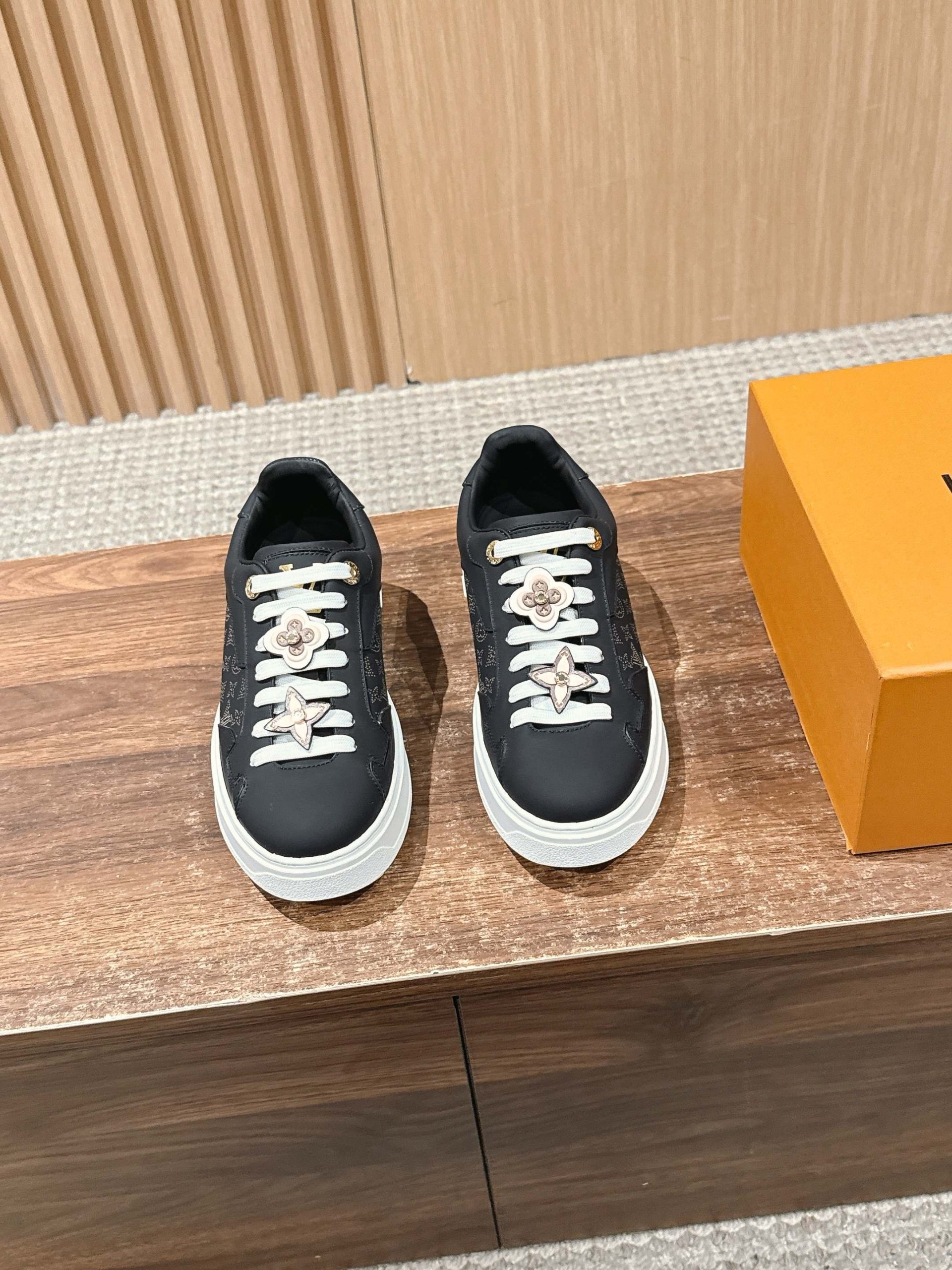 Louis Vuitton Frontrow Sneaker – Black / Pink Flower Charms