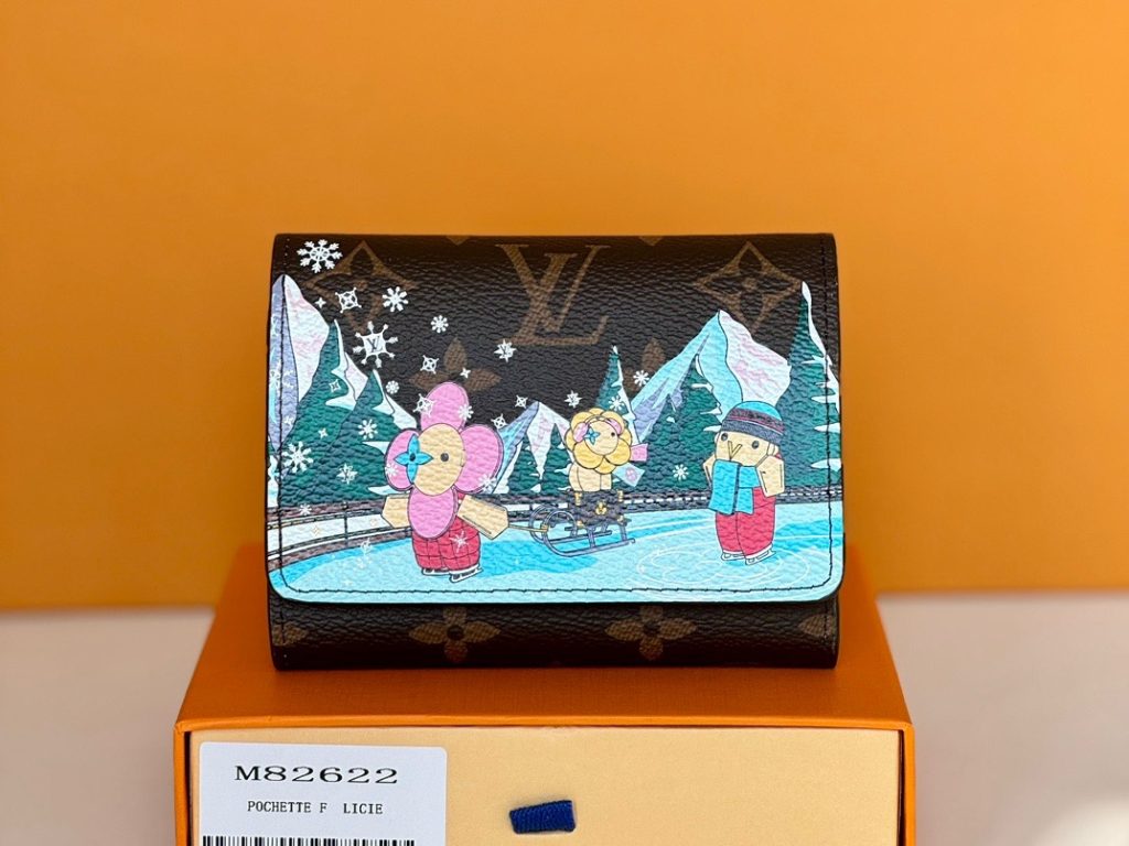 M82622 Victorine Wallet | White Check and Red | 2023 Christmas Edition