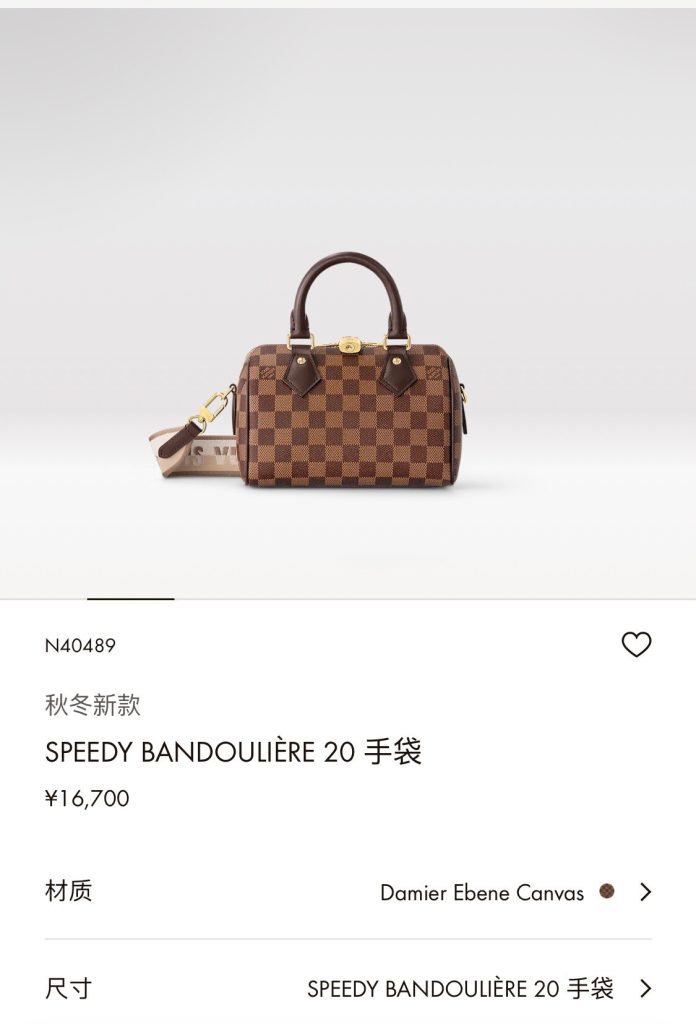 LV M40489 Speedy 20 Bag | Damier Ebene