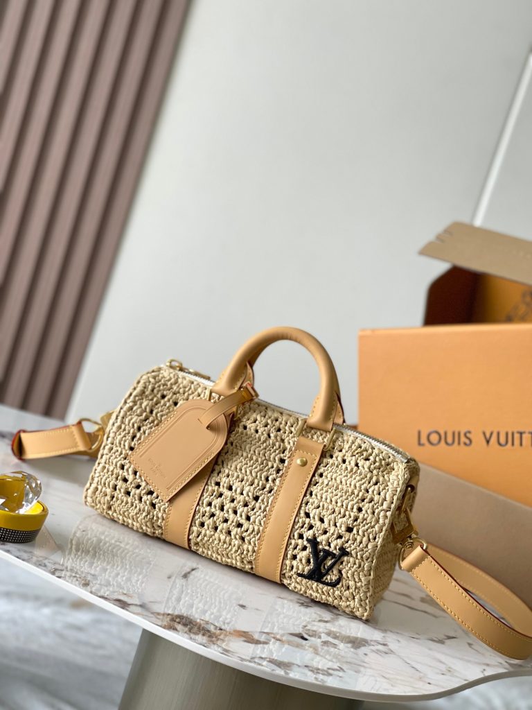 M25010 Keepall Bandoulière 25 | Handwoven Natural Palm Fiber | 25 × 15 × 11