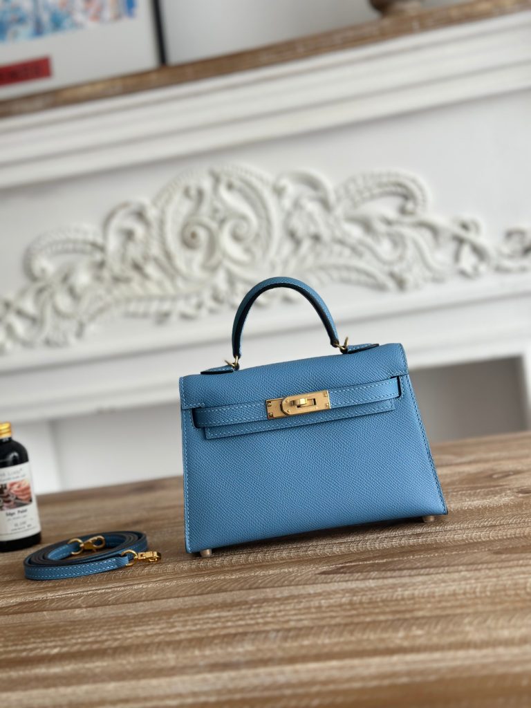 Mini Kelly II — 19 cm — Sky Blue — Epsom leather — Gold-tone or silver-tone hardware