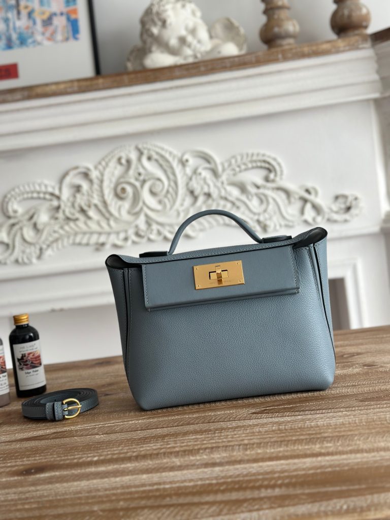 Mini 24/24 — Flax Blue — Evercolor leather and Swift leather — Gold-tone hardware