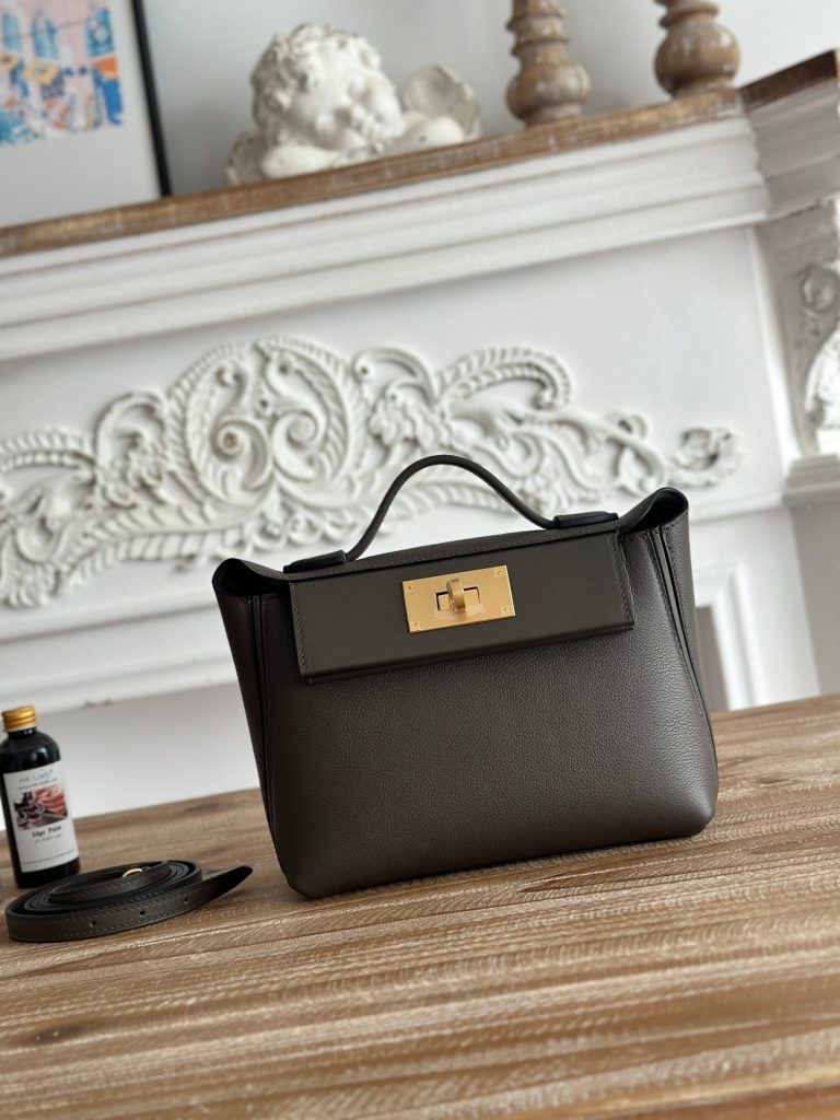 Mini 24/24 — Tin Gray — Evercolor leather and Swift leather — Gold-tone hardware
