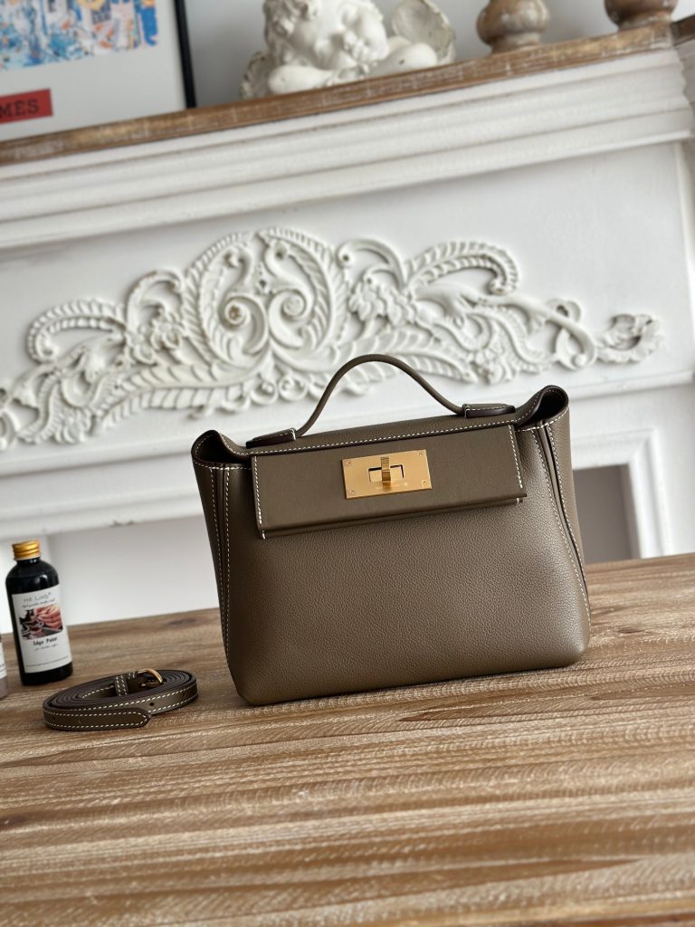 Mini 24/24 — Elephant Gray — Evercolor leather and Swift leather — Gold-tone hardware
