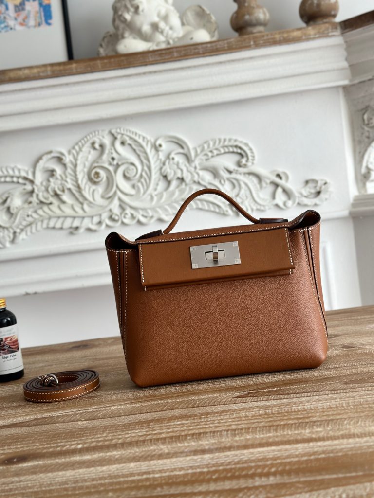 Mini 24/24 — Golden Brown — Evercolor leather and Swift leather — Silver-tone hardware