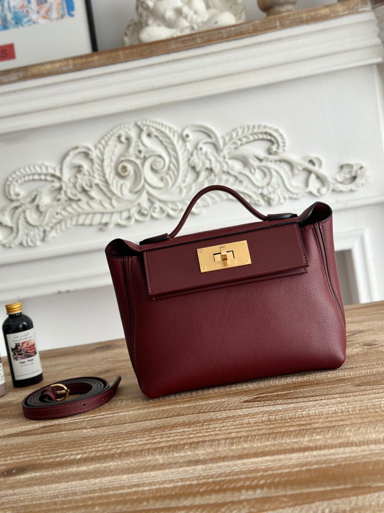 Mini 24/24 — Burgundy — Evercolor leather and Swift leather — Gold-tone hardware