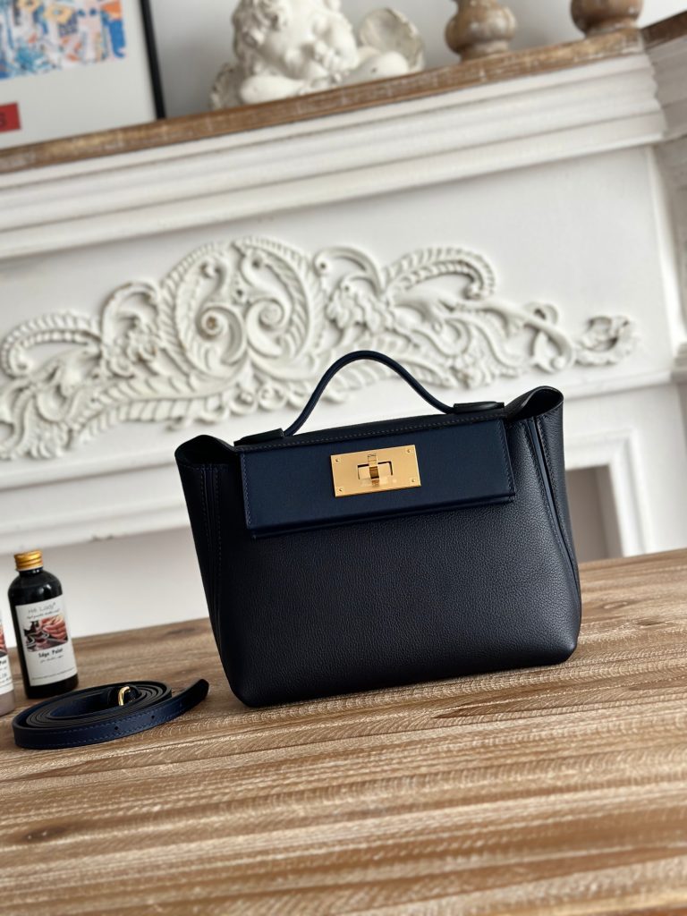 Mini 24/24 — Deep Blue — Evercolor leather and Swift leather — Gold-tone hardware