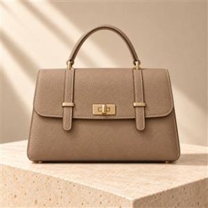 Birkin-style handbag on warm ivory limestone