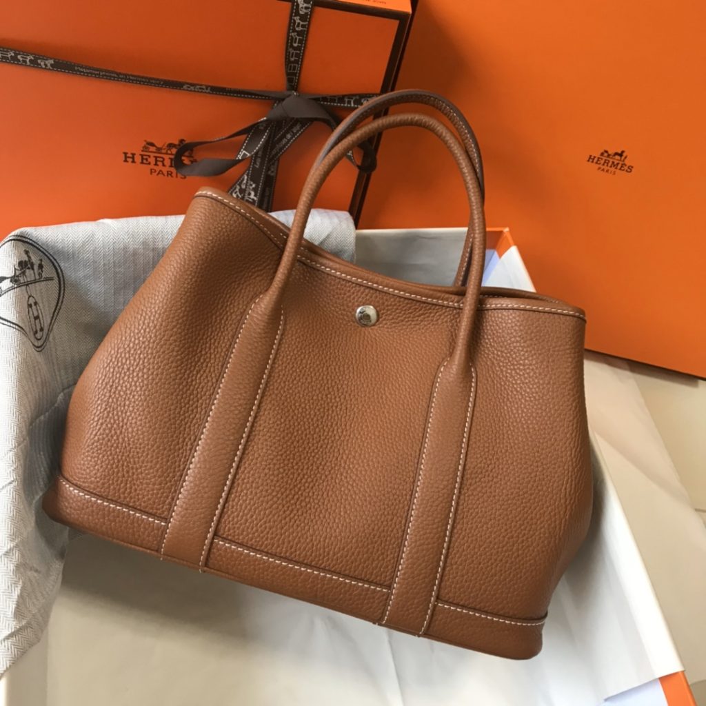 Garden Party – Gold Brown / Togo Leather and Canvas