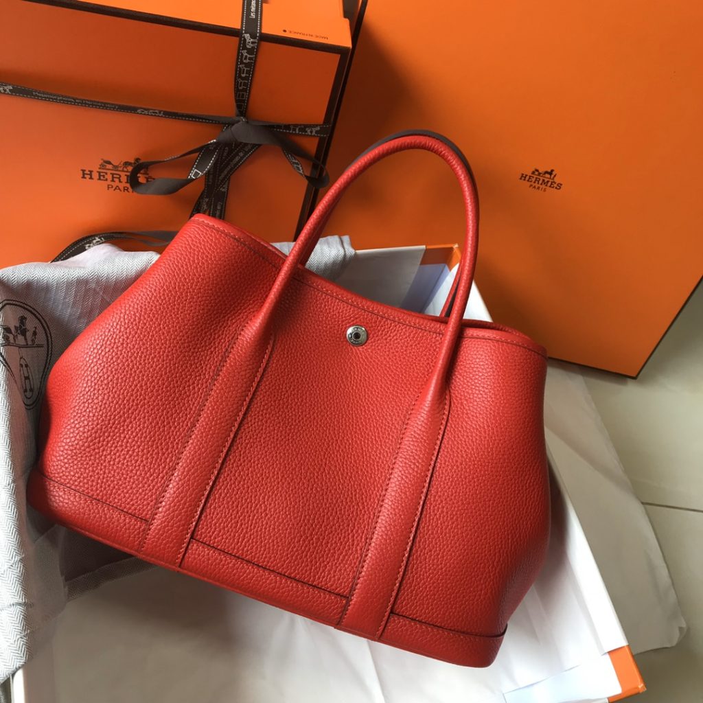 Garden Party – Bright Red / Togo Leather and Canvas