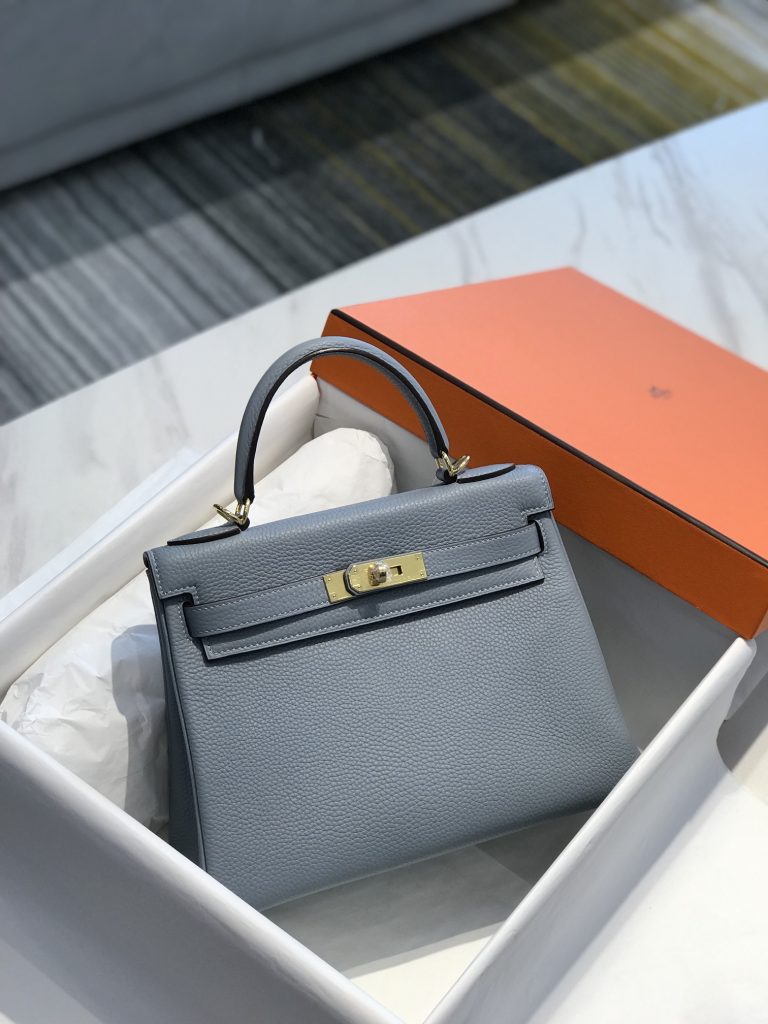 Kelly — 25/28 cm — Flax Blue — Togo leather — Gold-tone or silver-tone hardware
