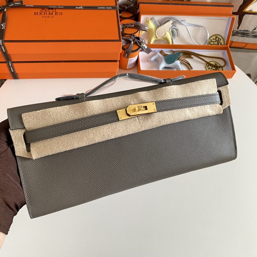 New arrival! Kelly Cut 31cm EPSom 8F Tin Ware Gray Gold Buckle
