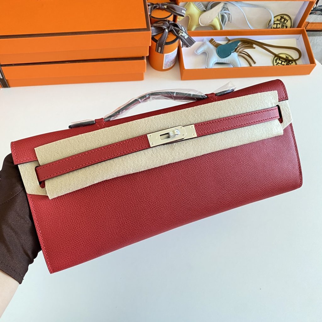 New arrival! Kelly cut 31cm EPSom Q5 country 𣄃 red silver buckle
