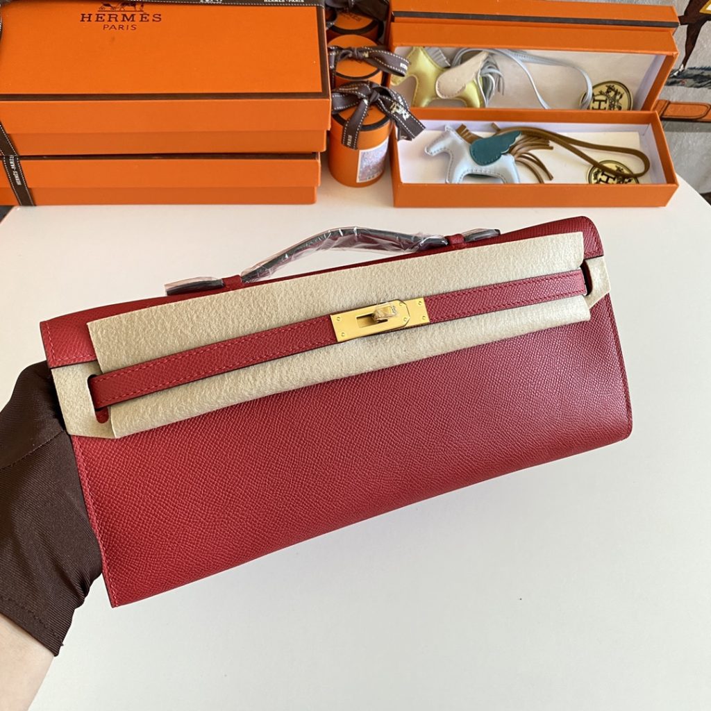 New arrival! Kelly Cut 31cm Epsom Q5 Country 𣄃 Red Gold Buckle