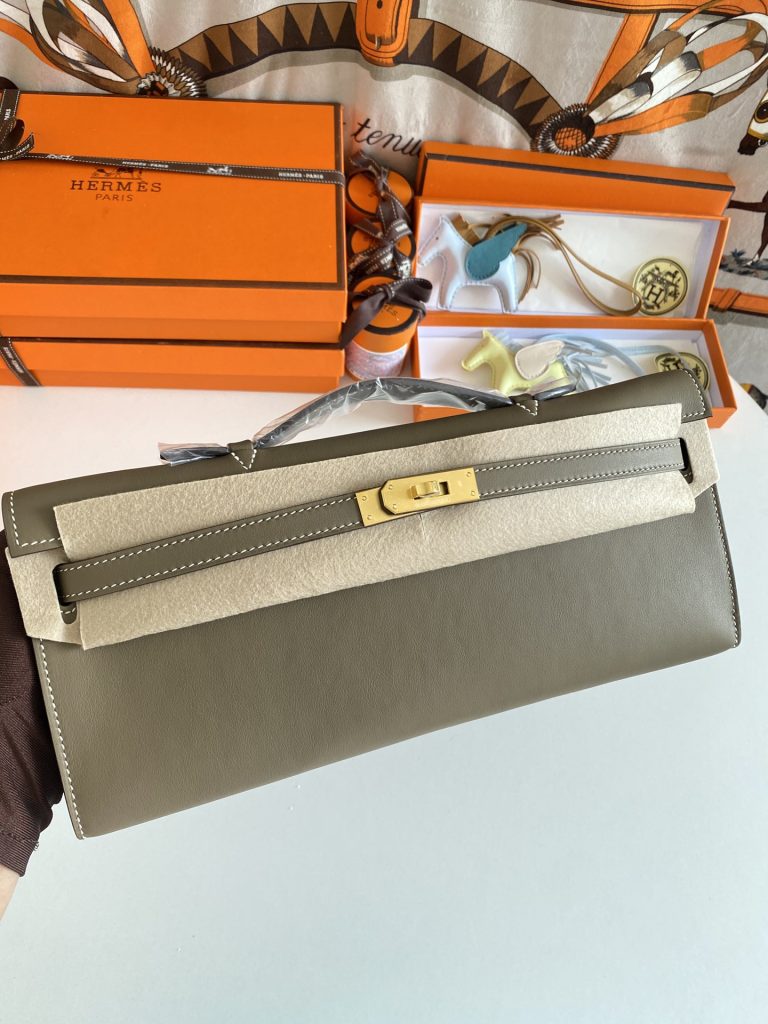 New arrival! Kelly Cut 31cm Swift Elephant Gray Gold Buckle