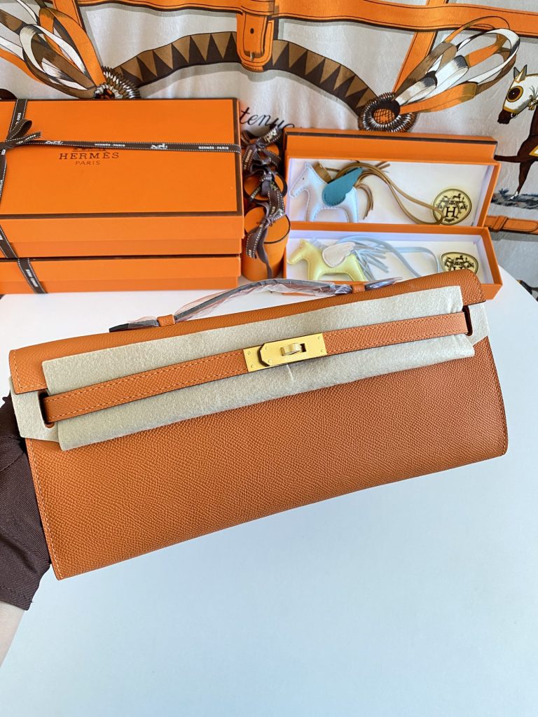 New to stock! Kelly Cut31cm Epsom Leather Orange Gold Buckle