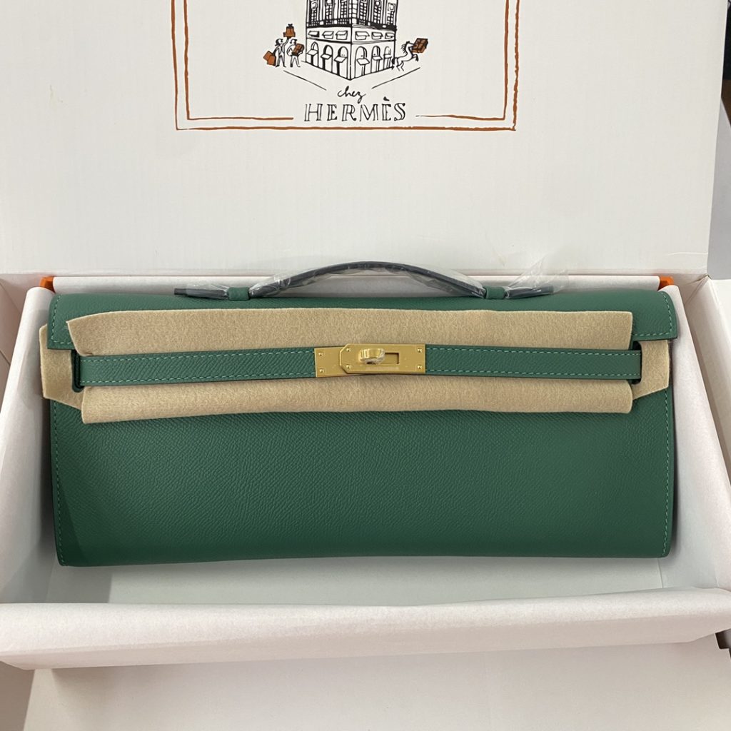 Kelly cut 31 handbag EPSom peacock green gold buckle spot