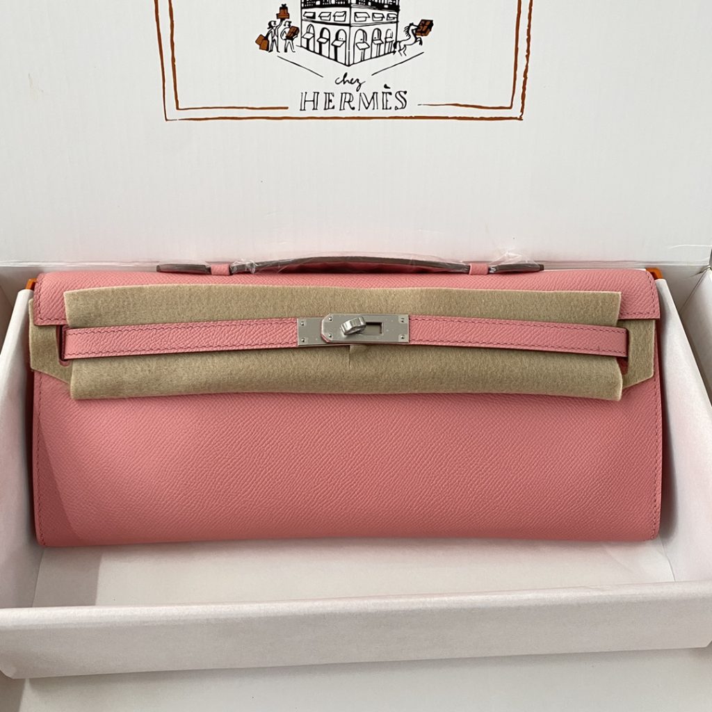 Kelly cut 31 handbag EPSom milkshake silver buckle spot