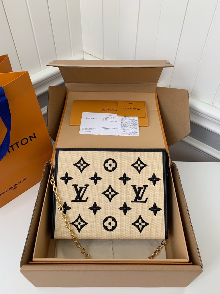 LV M82521 Toiletry Pouch Chain Bag | Raffia and Embroidered Cotton