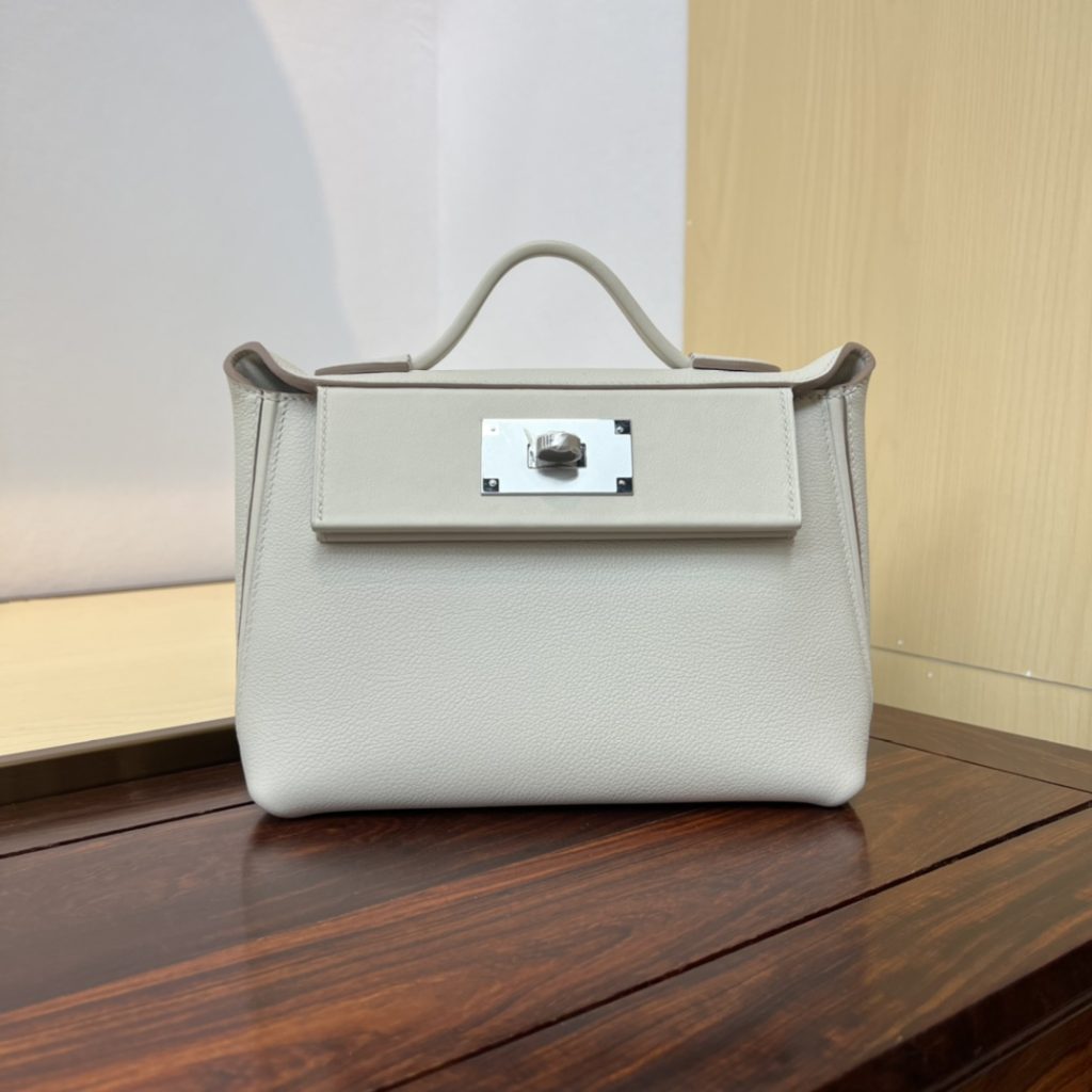 Mini 24/24 — 21 cm — Pearl Gray — Evercolor leather and Swift leather — Gold-tone or silver-tone hardware