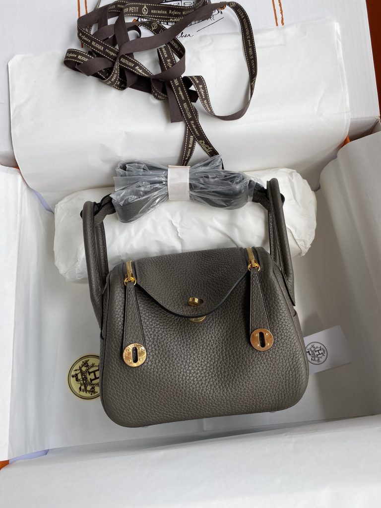 Mini Lindy — 19/26 cm — Tin Gray — TC leather — Gold-tone hardware