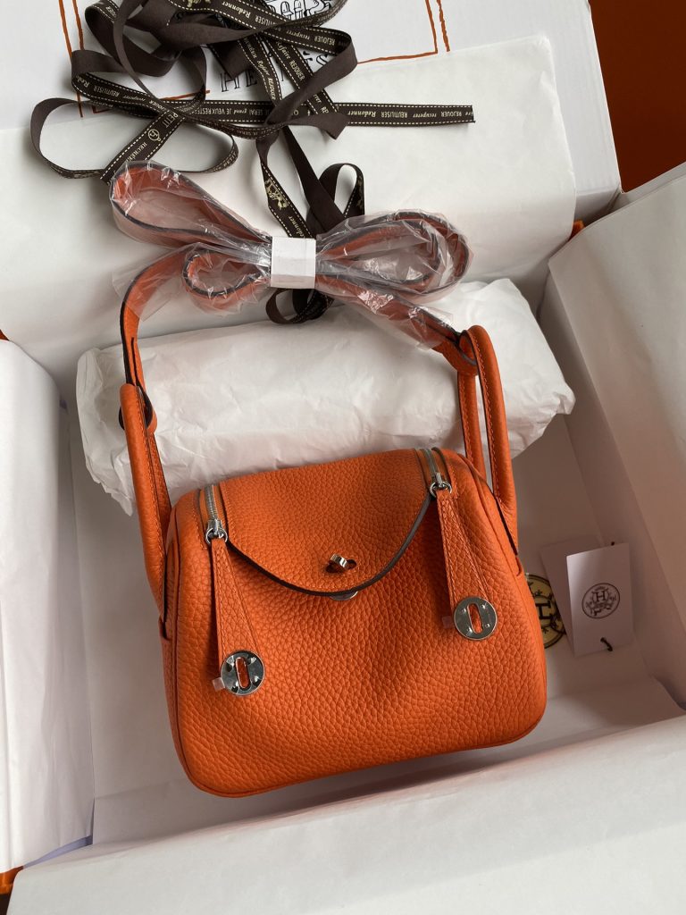 Mini Lindy — 19/26 cm — Orange — TC leather — Silver-tone hardware