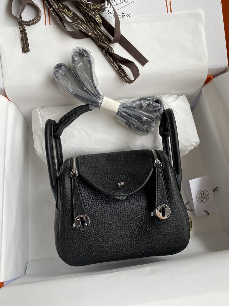 Mini Lindy — 19/26 cm — Black — TC leather — Silver-tone hardware