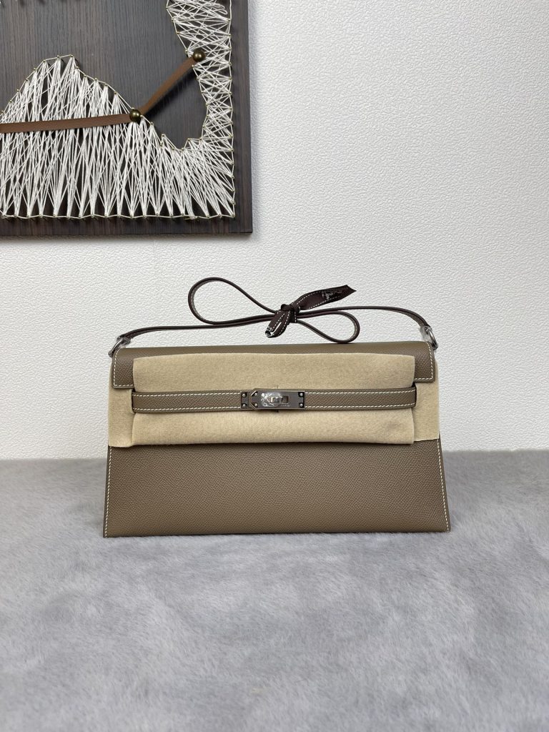 Kelly Elan — 27 × 15 × 5 cm — Elephant Gray — Epsom leather — Silver-tone hardware