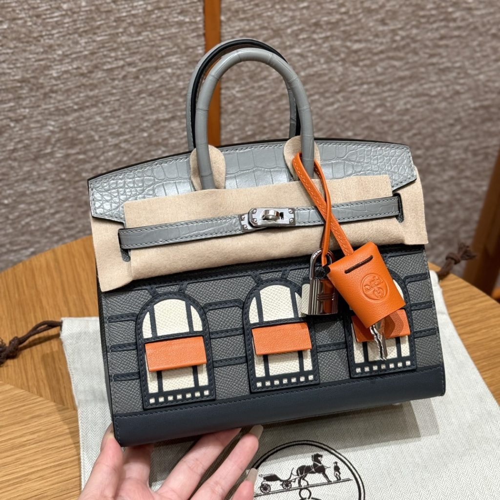 Birkin 20 cm Grey House Bag – Rain Cloud and Crystal Grey