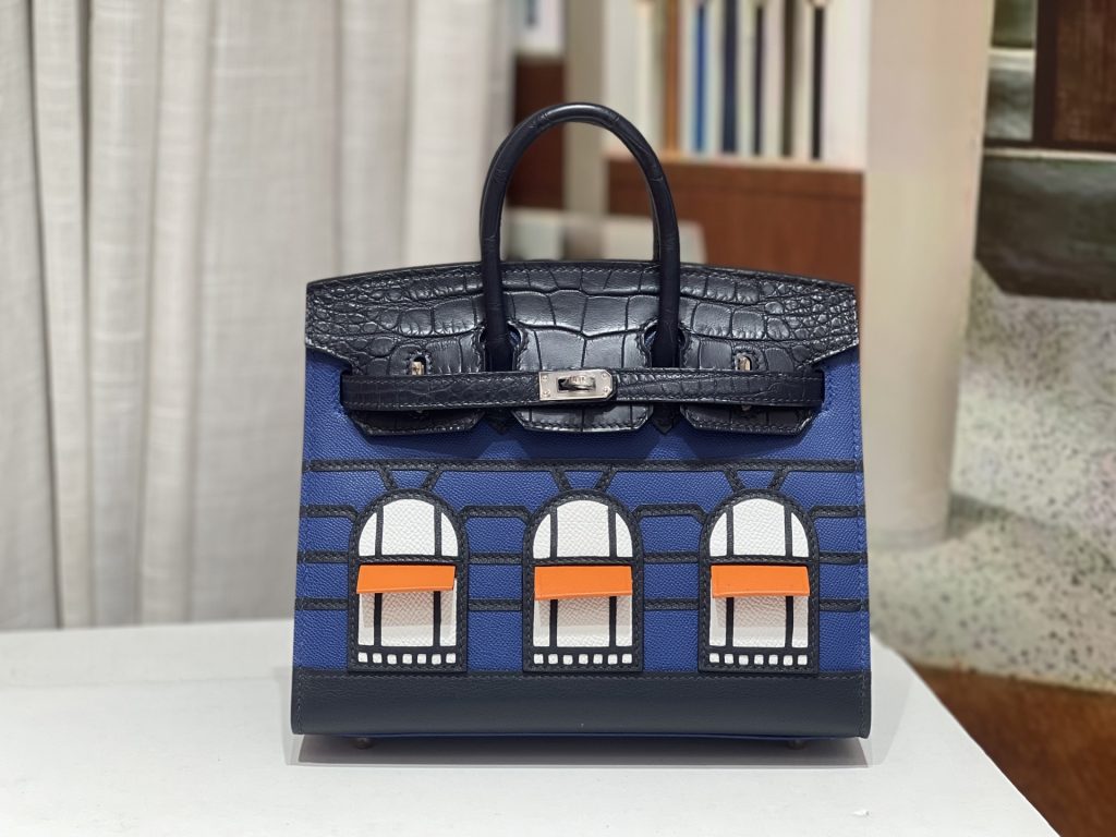 Birkin 20 cm House Bag – “Night” / Silver-Tone Hardware