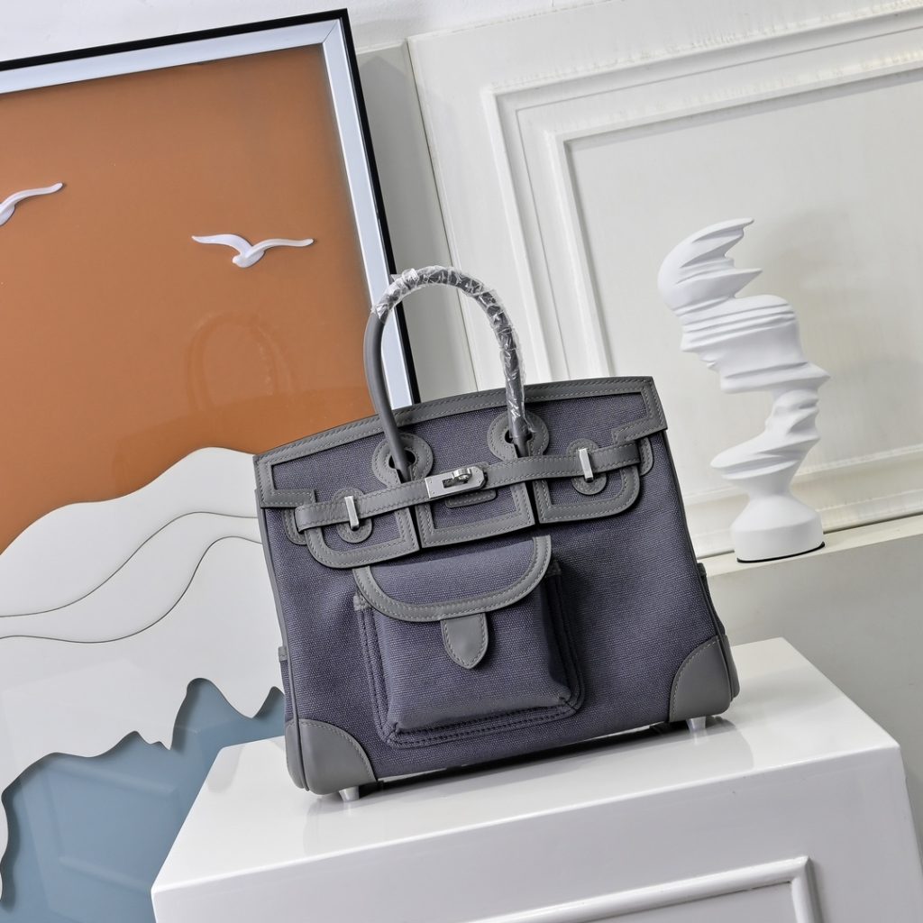 New 25 cm Birkin Cargo in Swift leather and canvas with silver-tone…