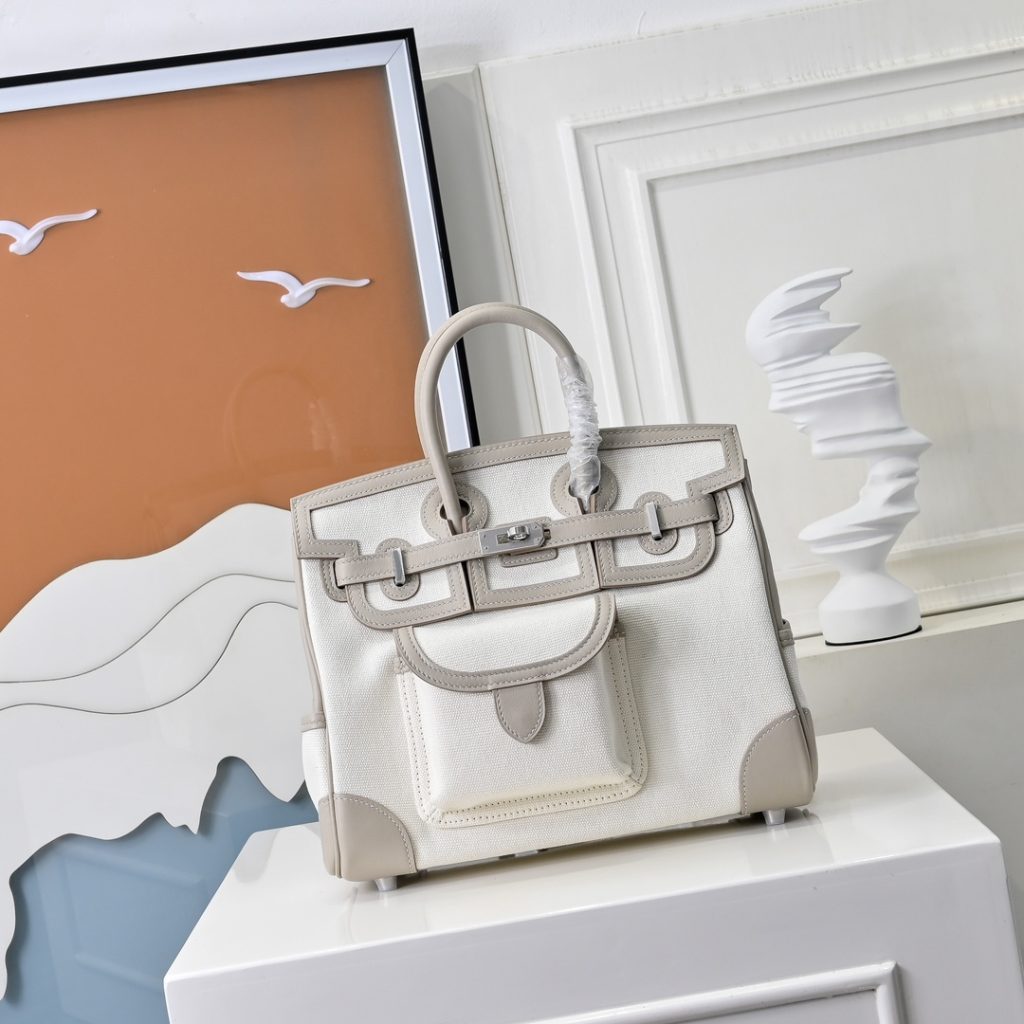 New 25 cm Birkin Cargo in Swift leather and canvas with silver-tone…