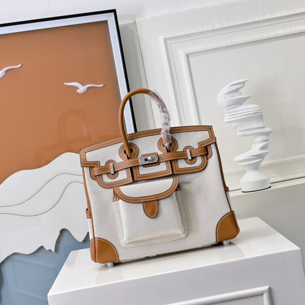 New 25 cm Birkin Cargo in Swift leather and canvas with silver-tone…