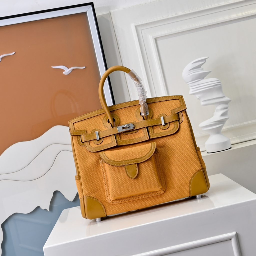 New 25 cm Birkin Cargo in Swift leather and canvas with silver-tone…