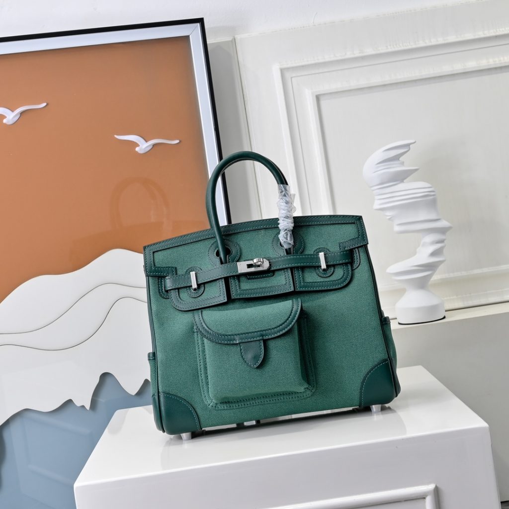 New 25 cm Birkin Cargo in Swift leather and canvas with silver-tone…