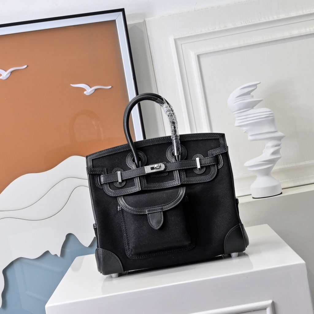 New 25 cm Birkin Cargo in Swift leather and canvas with silver-tone…