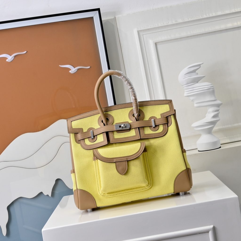 New 25 cm Birkin Cargo in Swift leather and canvas with silver-tone…