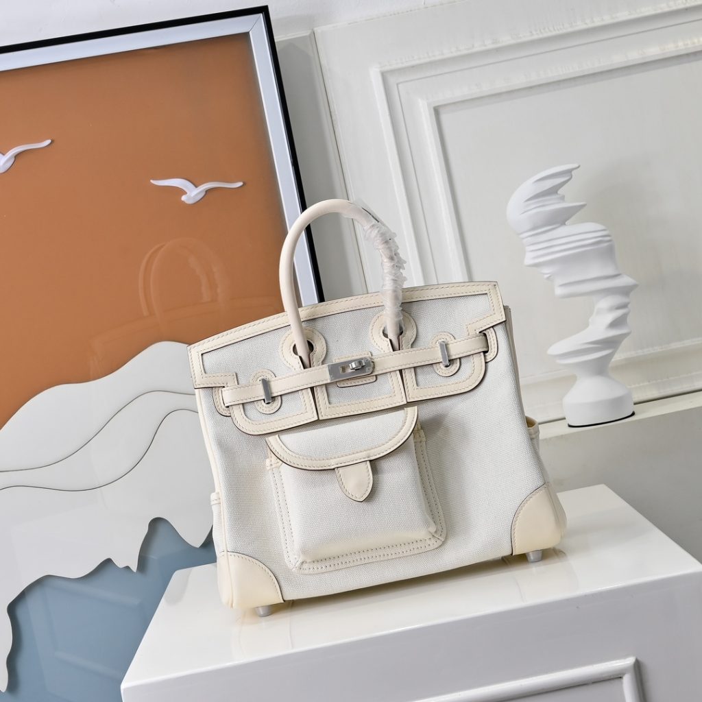 New 25 cm Birkin Cargo in Swift leather and canvas with silver-tone…