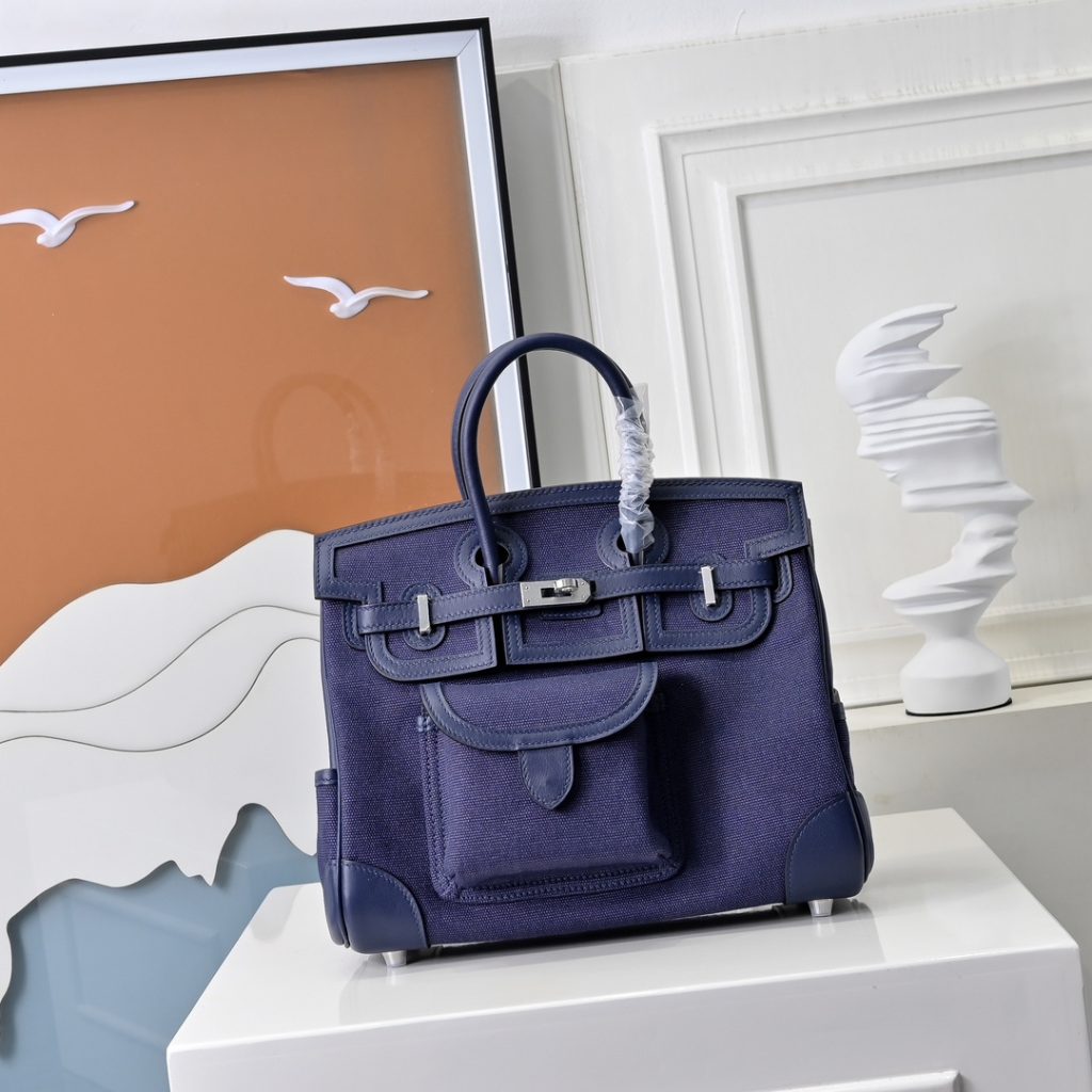 New 25 cm Birkin Cargo in Swift leather and canvas with silver-tone…