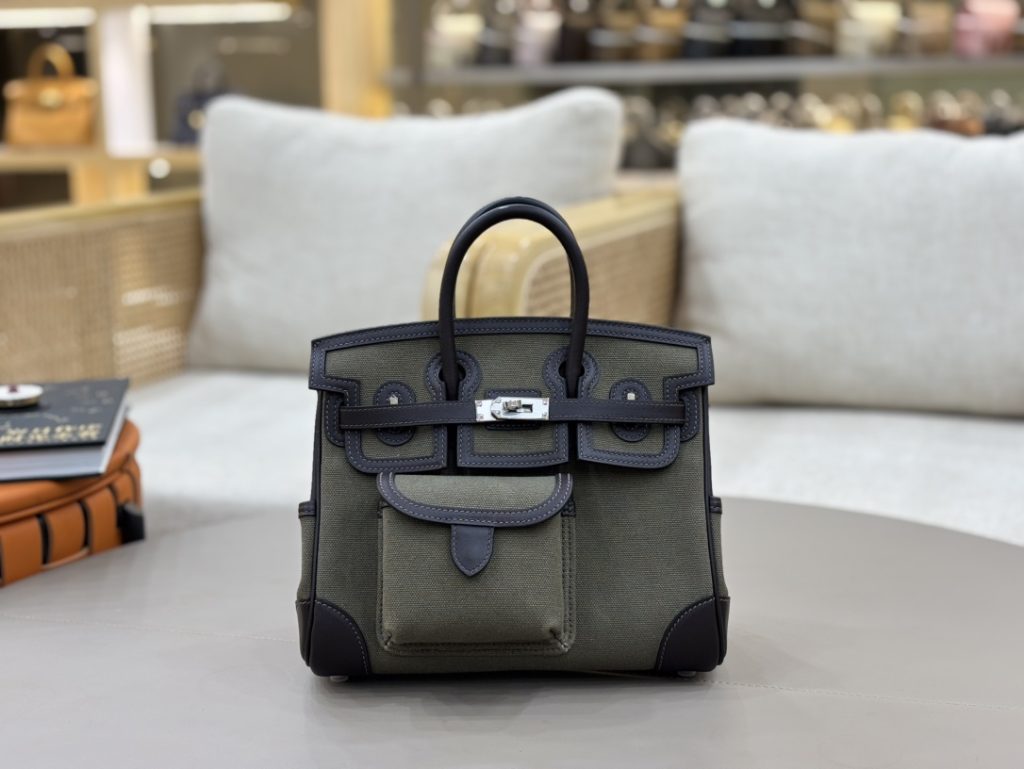 Cargo Birkin 25 cm – Bronze Green canvas with Ebony