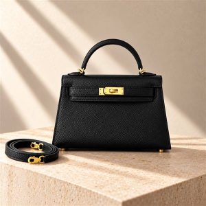 Hermès Mini Kelly handbag on a warm ivory limestone surface